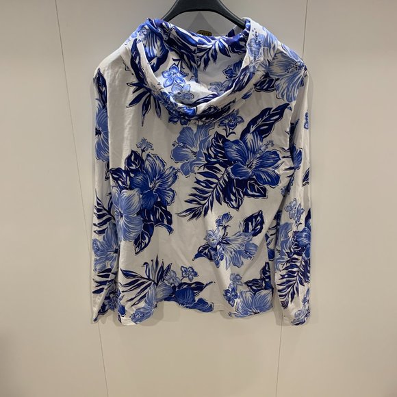Polo Ralph Lauren pullover hoodie medium white and blue Hawaiian tropical print - Picture 3 of 14